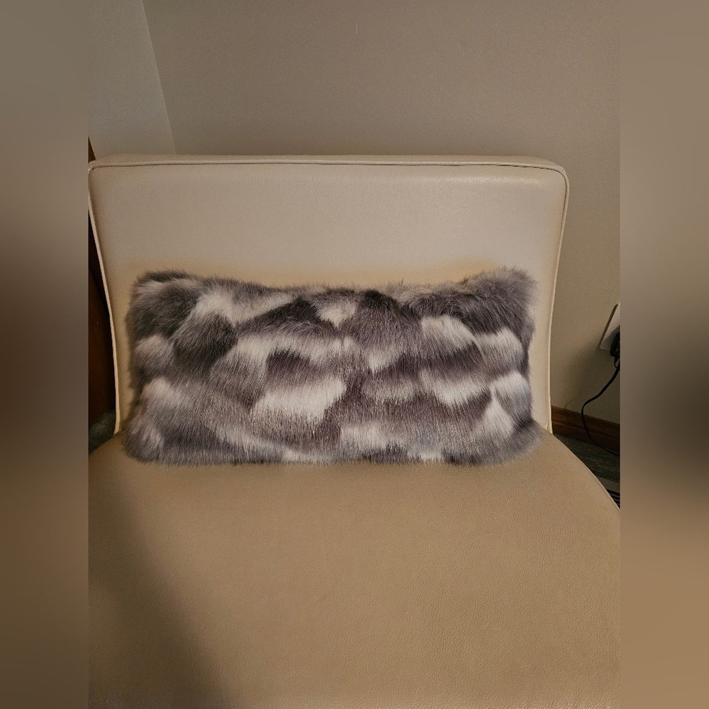 Gray and White Faux Fur Burdette Pillow